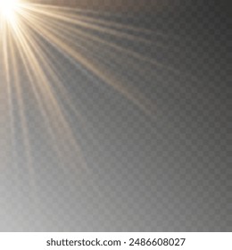 Shining golden star. Light Effect Bright Star, Christmas Star. Gold glowing light explodes. Vector transparent sunlight with special lens flare effect. Flash light effect with special lens. 