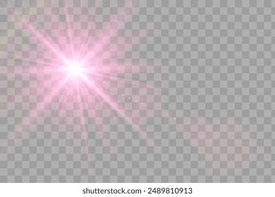 Shining golden star. Light Effect Bright Star, Christmas Star. Gold glowing light explodes. Vector transparent sunlight with special lens flare effect. Flash light effect with special lens.