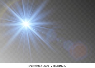 Shining golden star. Light Effect Bright Star, Christmas Star. Gold glowing light explodes. Vector transparent sunlight with special lens flare effect. Flash light effect with special lens.