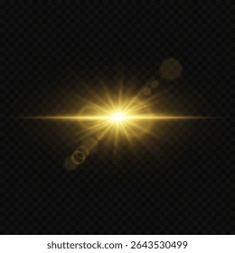 Brilhando flash de luz de estrela dourada com brilho de lente realista. Em um plano de fundo transparente
