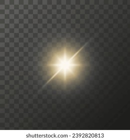 Shining golden star on a transparent background. Light vector special effect isolated.