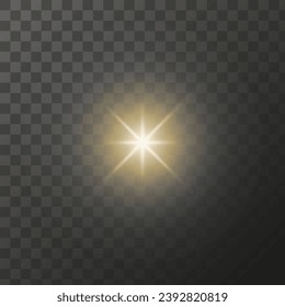 Shining golden star on a transparent background. Light vector special effect isolated.