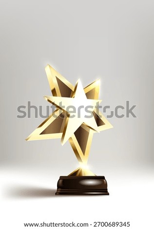 A shining golden star trophy on a black base, with metallic facets glowing against a gray background, symbolizing achievement and excellence.