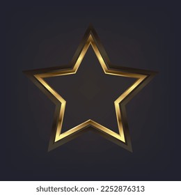 Shining golden star in vector style, gold star icon, symbol, mark and object. Gradient golden star shape on a dark background.