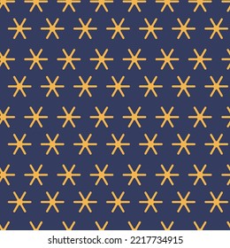 Shining golden stars, Christmas decoration, and adornment motives. Ornament for new year presents. Seamless pattern, wallpaper or wrapping paper decor, textile background print. Vector in flat style