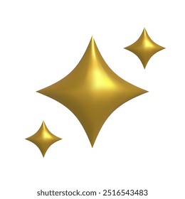 Shining golden stars emoji.3d style gold star icon,twinkle social media platform symbol on transparent background. Vector illustration EPS 10