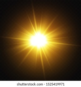 Shining golden stars isolated on black background. Effects, glare, lines, glitter, explosion, golden light. Vector illustration.Set. 
