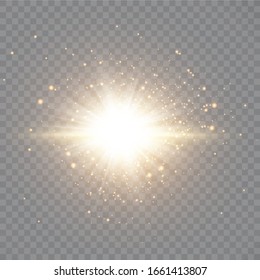 Shining golden stars isolated on black background. Effects, glare, lines, glitter, explosion, golden light. Vector illustration.Set. 