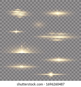 Shining golden stars isolated on black background. Effects, glare, lines, glitter, explosion, golden light. Vector illustration