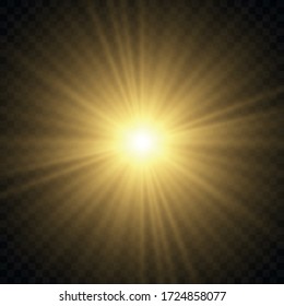 Shining golden stars isolated on black background. Effects, glare, lines, glitter, explosion, golden light. Vector illustration