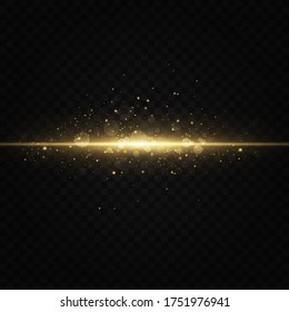 Shining golden stars isolated on black background. Effects, glare, lines, glitter, explosion, golden light. Vector illustration