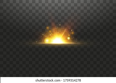 Shining golden stars isolated on black background. Effects, glare, lines, glitter, explosion, golden light. Vector illustration.