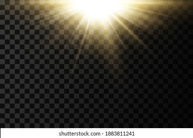 Shining golden stars isolated on black background. Effects, glare, lines, glitter, explosion, golden light. Vector illustration.Set. 