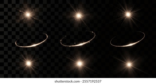 
Shining golden stars isolated on a black background. Effects, glare, lines, sparkle, explosion, golden light. Vector illustration