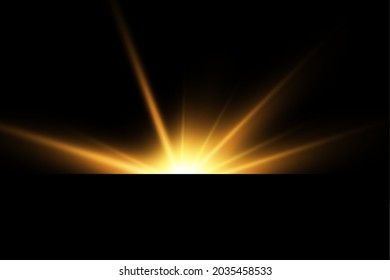 Estrellas doradas brillantes. Efectos de luz, resplandor, brillo, explosión, luz dorada. Ilustración vectorial.