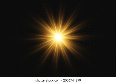 Shining golden stars. Light effects, glare, glitter, explosion, golden light. Vector illustration.
