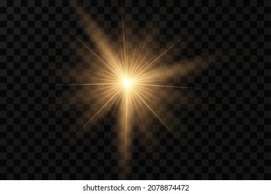Shining golden stars. Light effects, glare, glitter, explosion, golden light. Vector illustration.