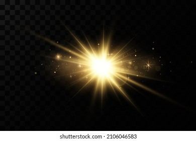 Shining golden stars. Light effects, glare, glitter, explosion, golden light. Vector illustration.Bright flash.