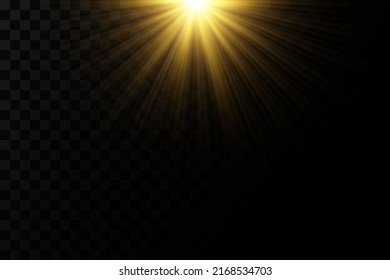 Shining golden stars. Light effects, glare, glitter, explosion, golden light. Vector illustration.