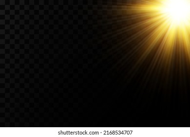 Shining golden stars. Light effects, glare, glitter, explosion, golden light. Vector illustration.