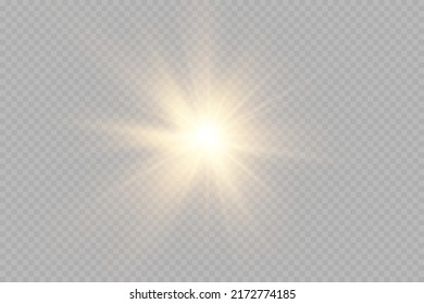 Shining golden stars. Light effects, glare, glitter, explosion, golden light. Vector illustration.