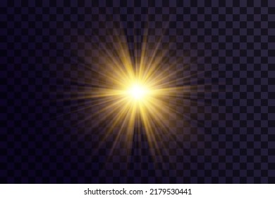 Shining golden stars. Light effects, glare, bokeh, glitter, explosion, golden light. Vector illustration.