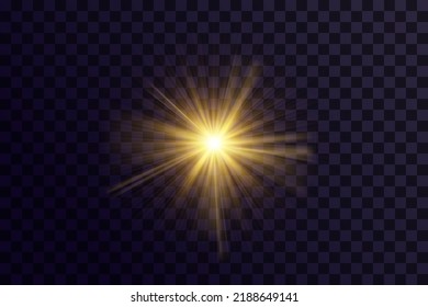 Shining golden stars. Light effects, glare, glitter, explosion, golden light. Vector illustration.