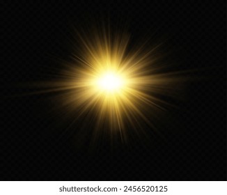 Shining golden stars. Light effects, glare, bokeh, glitter, explosion, golden light. Vector illustration.