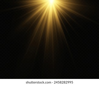 Shining golden stars. Light effects, glare, bokeh, glitter, explosion, golden light. Vector illustration.