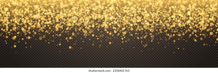 Shining golden stars and particles on a transparent background. Stardust, glowing sparks. The effect of radiance, shine. Vector illustration.