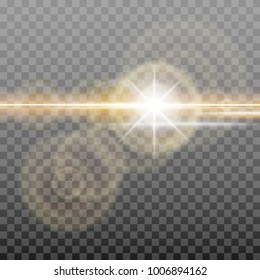 Shining golden sun with glowing light effects. Illustration isolated on transparent background. Graphic concept for your design