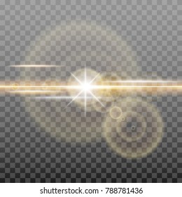 Shining golden sun with glowing light effects. Illustration isolated on transparent background. Graphic concept for your design