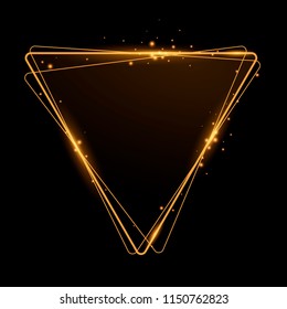 Shining Golden Triangle. Frame With Lighting Effects. Vector Illustration. Space For Text