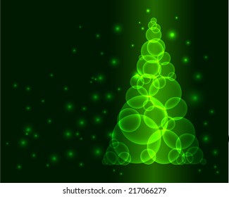 Shining green christmas tree made from circles or bubbles