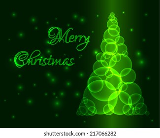Shining green christmas tree made from circles or bubbles