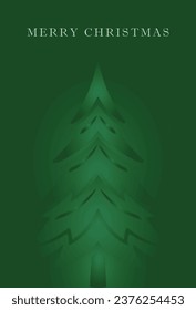Shining Green Christmas tree on green background. Creative vector card