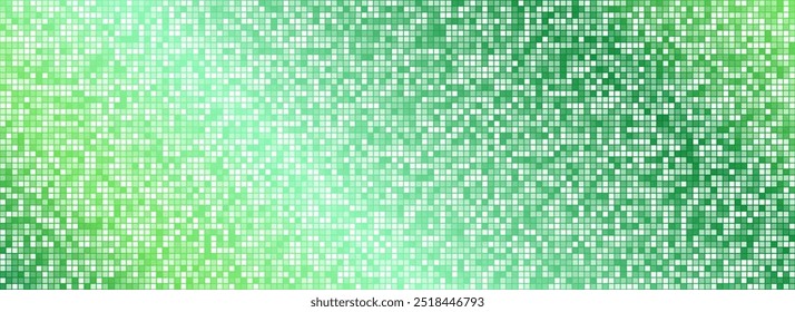 Shining green disco party pattern background. Iridescent sequin mosaic texture. Abstract sparkling halftone wallpaper. Pop up comic glowing glitter backdrop. Retro vector design template