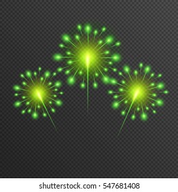 Shining green Firework. glowing light glitter design