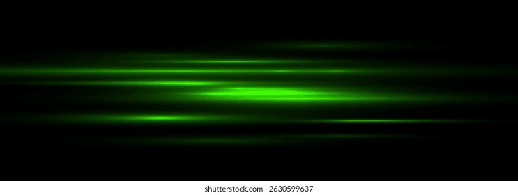 Shining green Neon Lines with Light green Glow. Abstract Motion Streaks, Sunshine Beam, Starburst Effect and Isolated Light Flare on Transparent Background for Modern Futuristic 