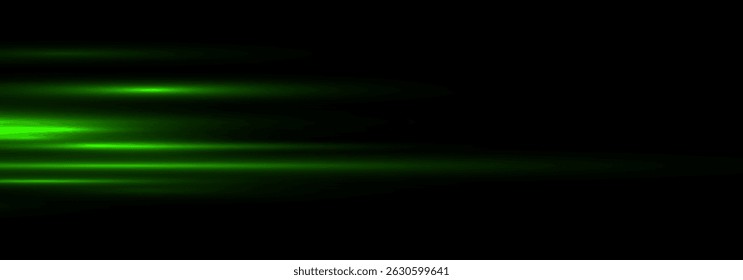 Shining green Neon Lines with Light green Glow. Abstract Motion Streaks, Sunshine Beam, Starburst Effect and Isolated Light Flare on Transparent Background for Modern Futuristic 