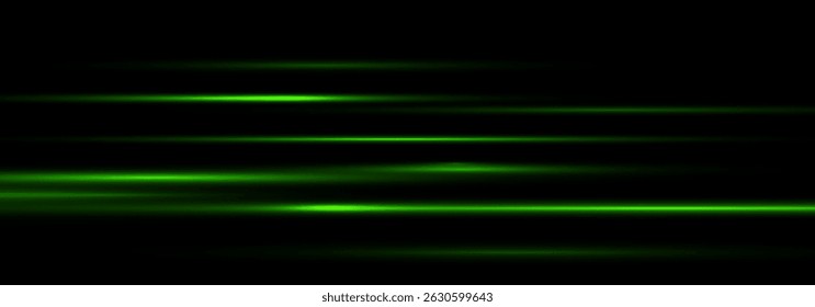 Shining green Neon Lines with Light green Glow. Abstract Motion Streaks, Sunshine Beam, Starburst Effect and Isolated Light Flare on Transparent Background for Modern Futuristic 