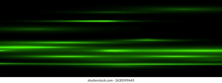 Shining green Neon Lines with Light green Glow. Abstract Motion Streaks, Sunshine Beam, Starburst Effect and Isolated Light Flare on Transparent Background for Modern Futuristic 