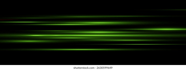 Shining green Neon Lines with Light green Glow. Abstract Motion Streaks, Sunshine Beam, Starburst Effect and Isolated Light Flare on Transparent Background for Modern Futuristic 