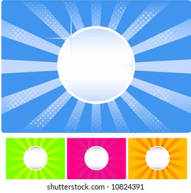 Shining grunge background frame with blue, green, purple and orange color variants