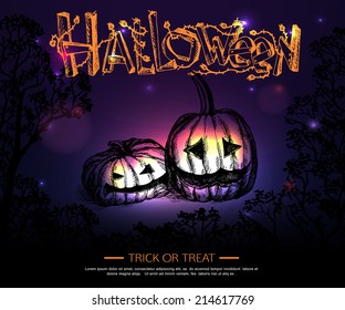 Shining halloween typographical background. Vector illustration.