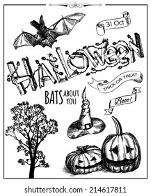 Shining halloween typographical background. Vector illustration.