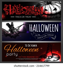 Shining halloween typographical banners. Vector illustration.