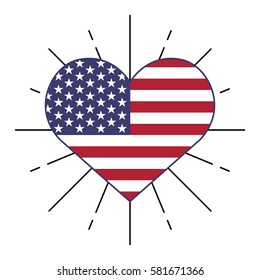 Shining heart with flag of the United States