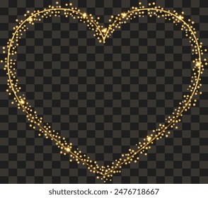 Shining Heart, Glow heart, Golden heart shape particles, Glowing gold sparkling particles, heart of glitter light effect, Golden frame