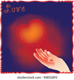 Shining heart with hand in valentine`s card design